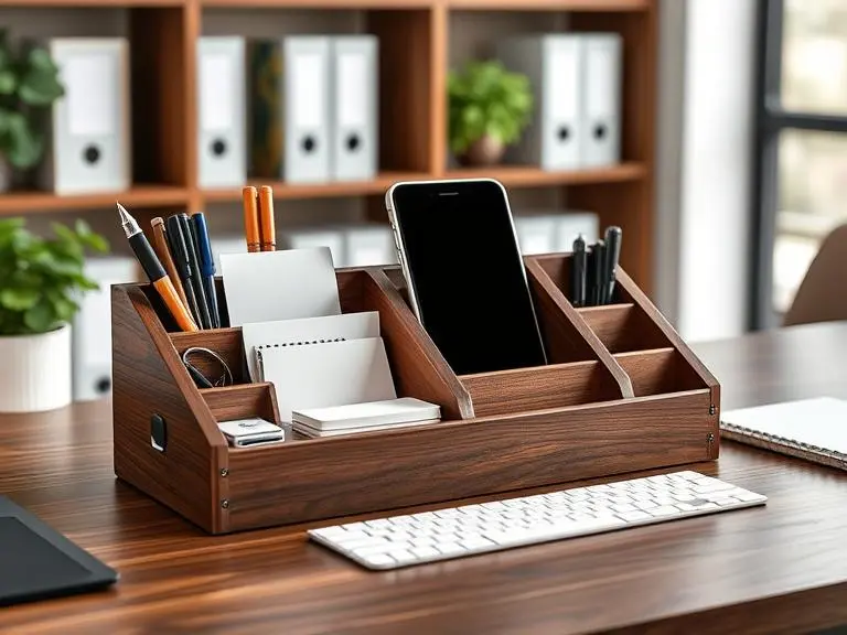 Multi-functional Wooden Office Desk Organizer