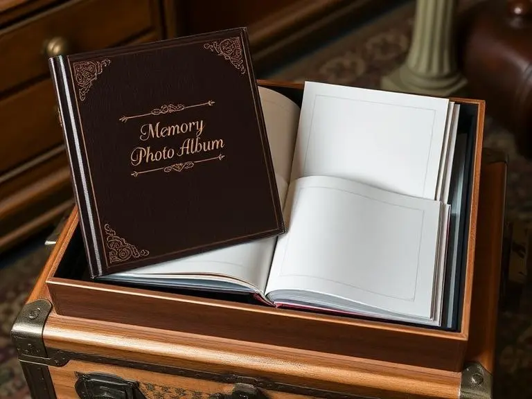 Memory photo album with engraved wooden cover