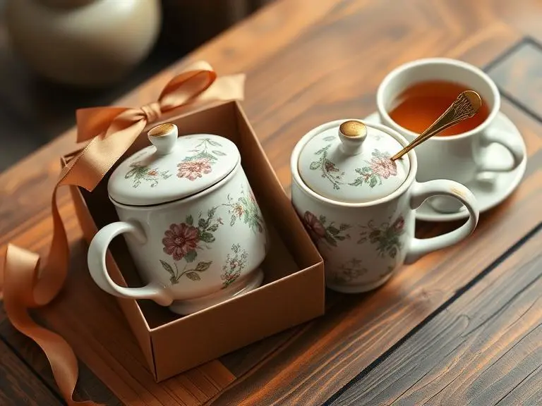 Ceramic Tea Mug with Lid and Spoon