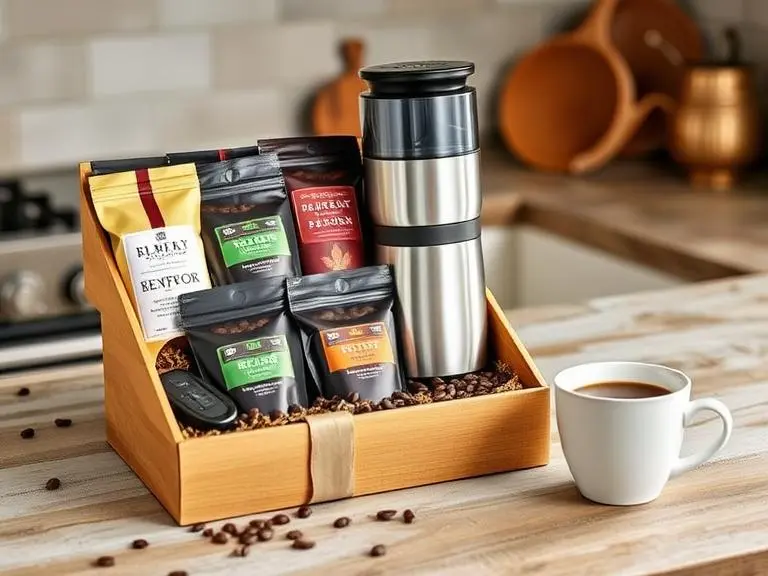 Gourmet Coffee Bean Selection with Grinder