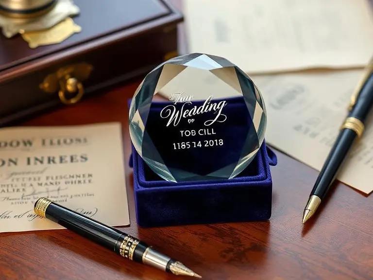 Crystal Glass Engraved Paperweight