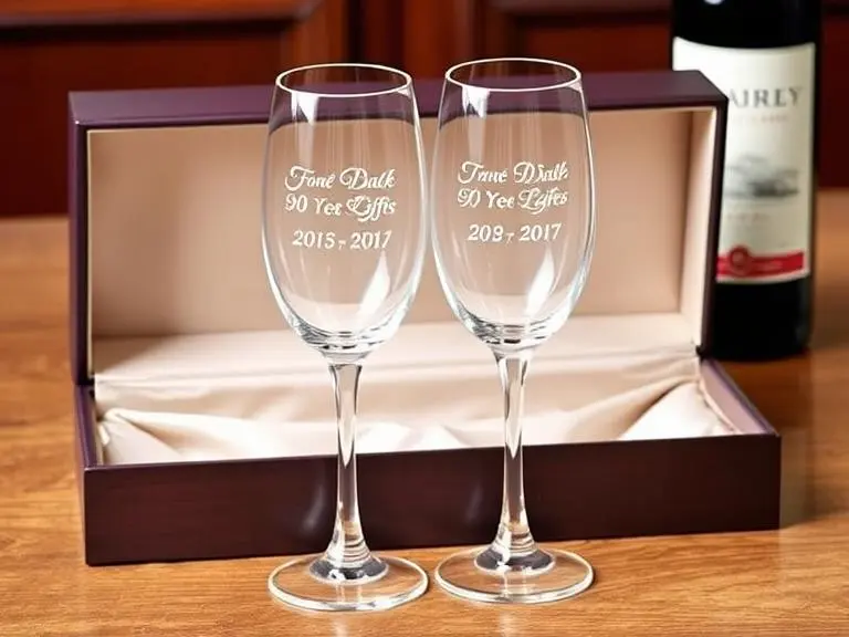 Custom Engraved Wedding Wine Glasses Set