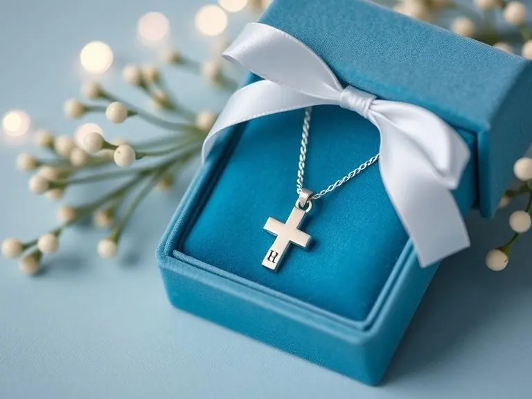 Personalized Silver Cross Necklace for Baby Boy