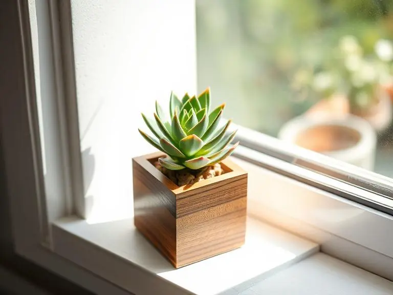 Small Wooden Plant Pot with Succulent