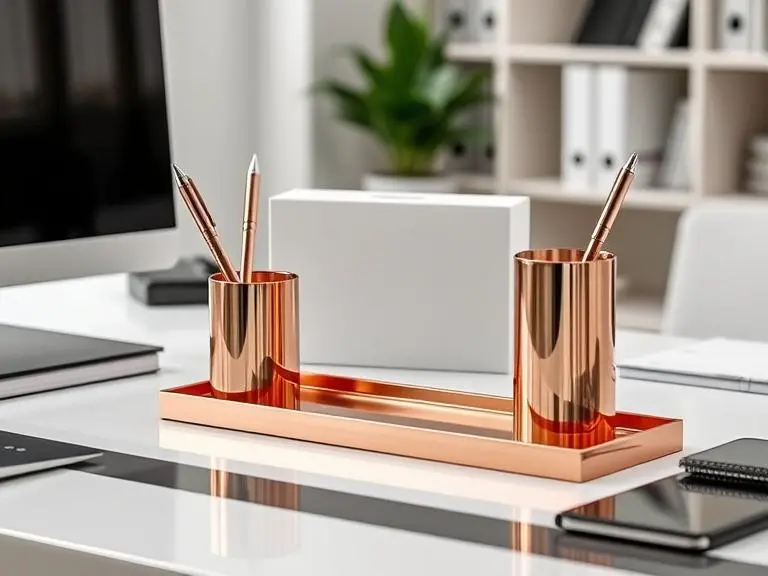 Stylish copper desk organizer set for home office
