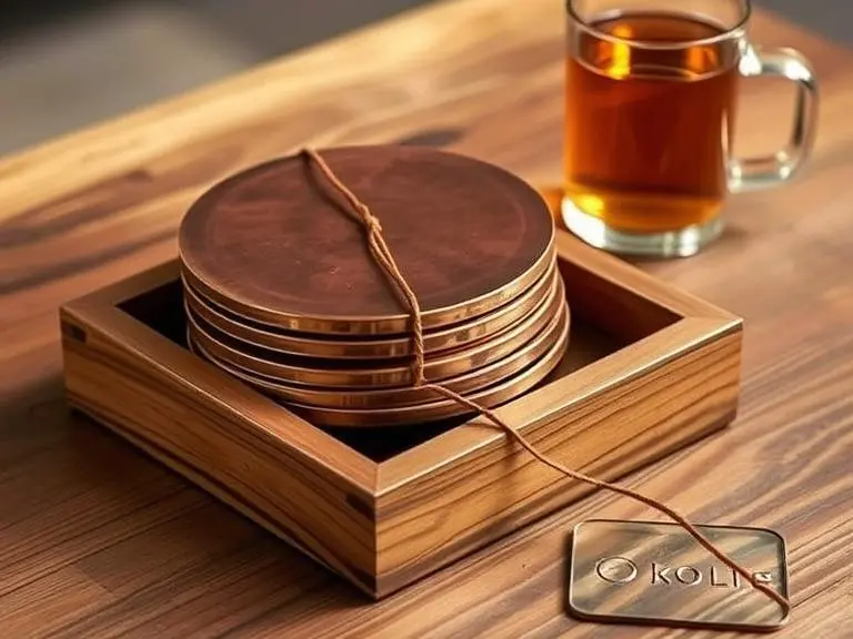 Set of artisanal copper coasters