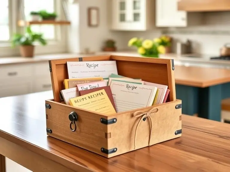 Wooden Recipe Box with Cards
