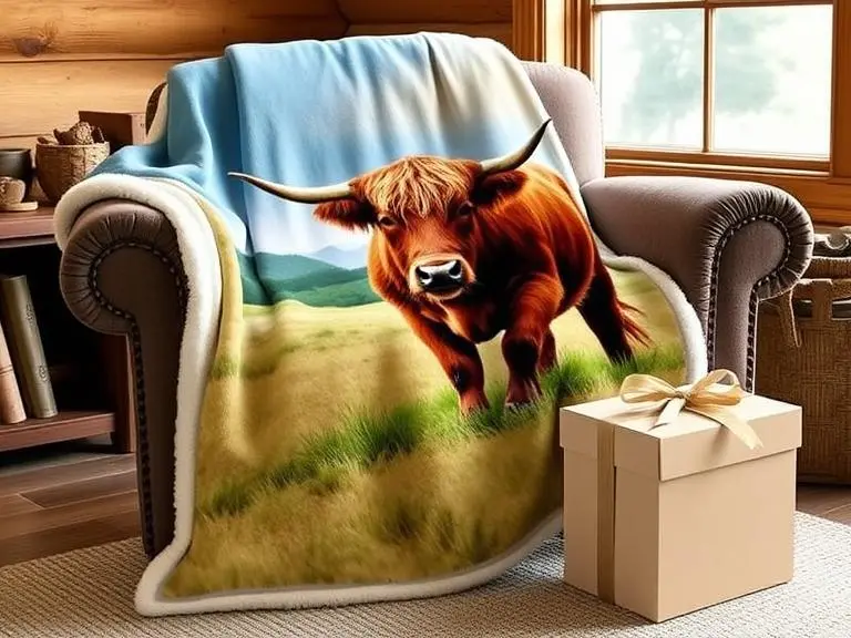 Soft Fleece Highland Cow Throw Blanket