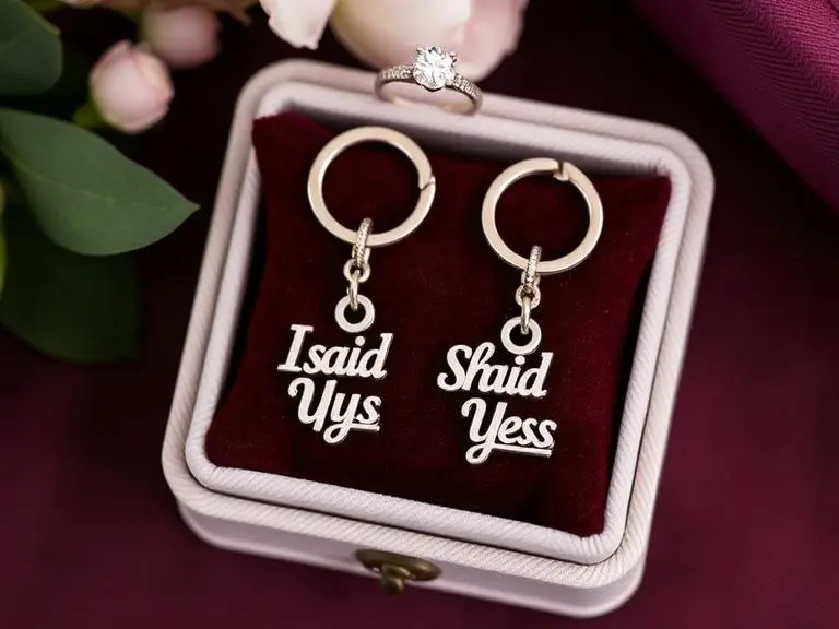 Engaged Couple Keychains Matching Set
