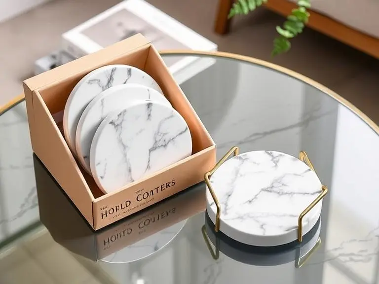 Marble Pattern Ceramic Coaster Set with Holder