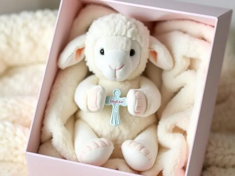 Soft Lamb Stuffed Animal with Cross